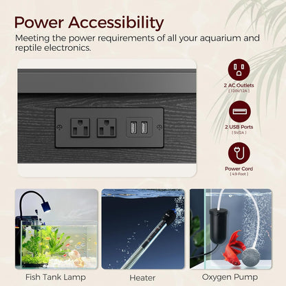 40-50 Gallon Fish Tank Stand, Aquarium Stand with Power Outlet and Storage Cabinet, Heavy Duty Tank Stand Suitable for Turtle Tank, Reptile Terrarium, for Home Office, Black FTBK50E01