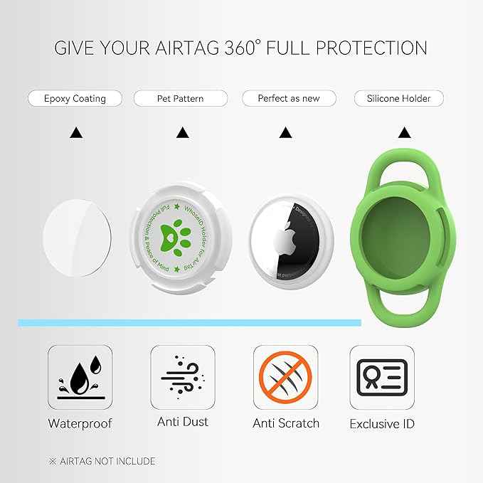 Airtag Dog Collar Holder, Durable & Lightweight Airtag Case, Slide-on Waterproof Protective Air Tag Holder for Dog Collar - for Dogs and Cats (Green, Small)