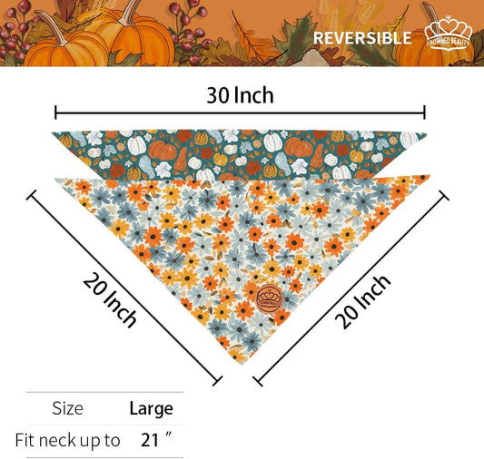 CROWNED BEAUTY Fall Dog Bandanas Reversible Large 2 Pack, Pumpkin Charm Set, Orange Adjustable Triangle Holiday Scarves for Medium Large Extra Large Dogs Boy Girl Pets DB185-L