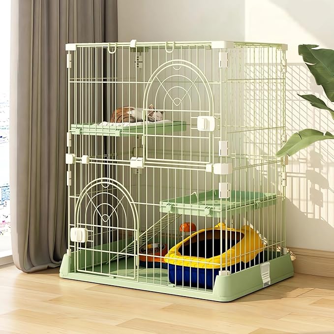 Cat Cage 2-Tier Indoor Cat Enclosure with Widen Bottom Buckle & Reinforced Locking Clamps DlY Cat Playpen for 1-2 Cats & Small Pets,31" Lx 20" W X 36" H (Green, Two-Tier36)
