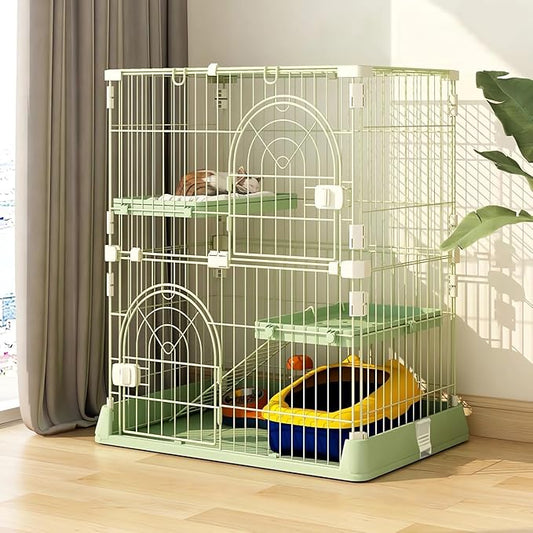 Cat Cage 2-Tier Indoor Cat Enclosure with Widen Bottom Buckle & Reinforced Locking Clamps DlY Cat Playpen for 1-2 Cats & Small Pets,31" Lx 20" W X 36" H (Green, Two-Tier36)