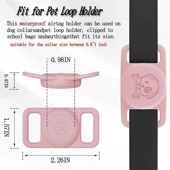 2 Pack Waterproof AirTag Dog Collar Holder Compatible with Apple AirTag, Silicone Hidden Loop Holder for Airtag Tracker, Anti-Lost Dog Collar Air Tag Accessories(White,Pink)