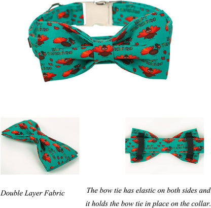 Lionet Paws Thanksgiving Day Dog Collar with Bowtie, Dog Bowtie Collar with Metal Buckle for Dogs and Cats, Adjustable Comfortable Turkey Dog Collar Girl Boy Gift，XXS, Neck 7-11 in