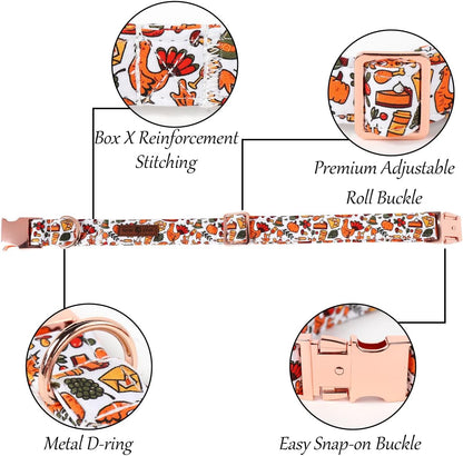 Lionet Paws Thanksgiving Dog Collar, Cute Fall Dog Collar for Medium Dogs, Adjustable Cotton Pet Collars for Small Medium Dogs