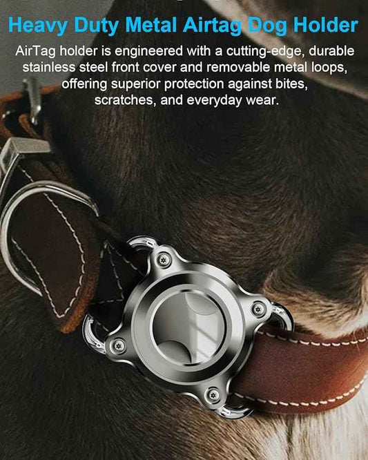Air Tag Dog Collar Holder | Waterproof Airtag Holder for Dog Collar - Air Tag Collar for Dogs with Metal Cover, Removable Loop, Chew Proof, Heavy Duty (1 Pack Black, L (Width3cm/ Thick4.5mm))