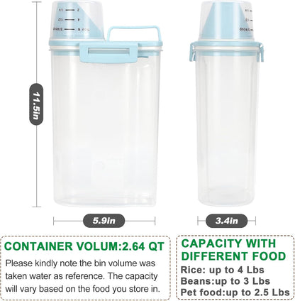 TBMax Rice Storage container 4 Lbs, Small Rice Dispenser with Measuring Cup, Blue Cereal Containers Flour Bin, Kitchen Food Storage Container and Pantry Organizers, Pet Dog Cat Food Dispenser