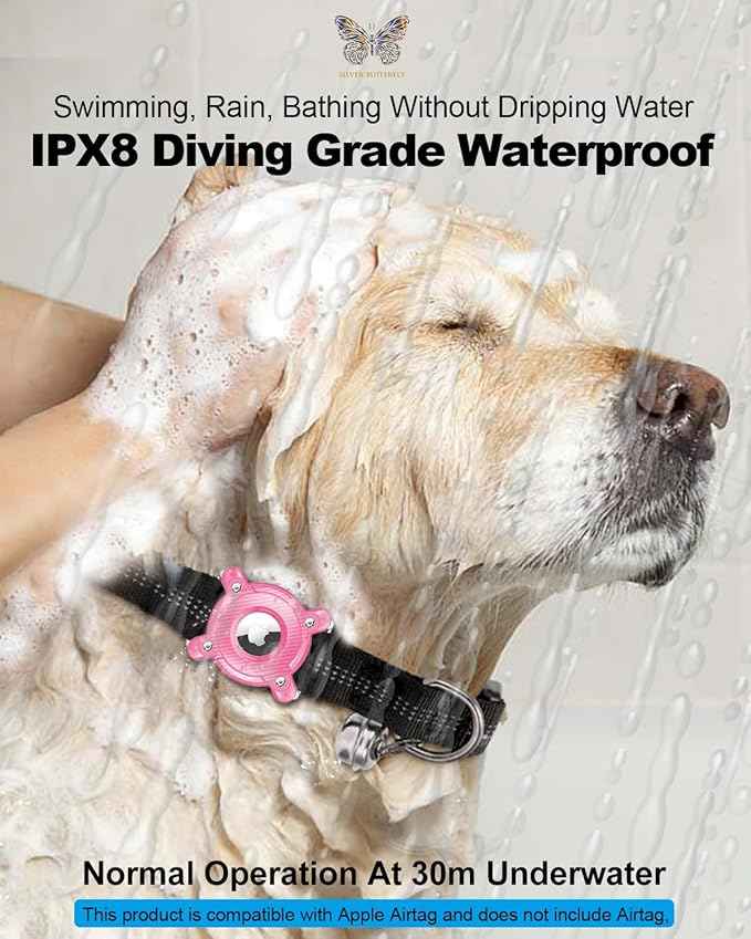 Airtag Dog Collar Holder - IPX8 Waterproof, Removable Metal Buckle Strap, Ultralight Hard TPU, Compatible With Apple AirTag