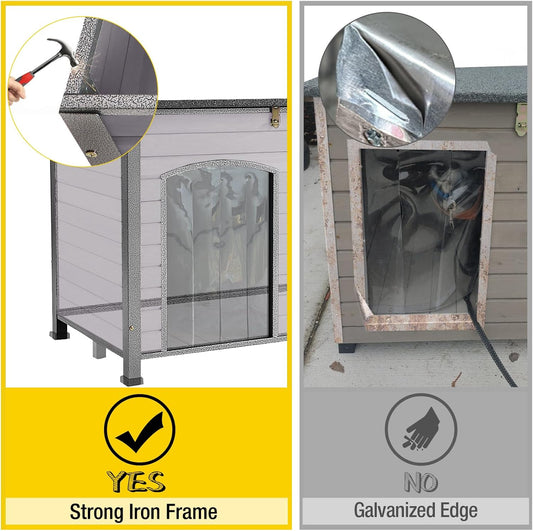 Aivituvin Large Dog House Outdoor Indoor Weatherproof Dog House for Small & Medium & Large Dogs with Unique All-Around Iron Frame&Raised Feet(Grey)