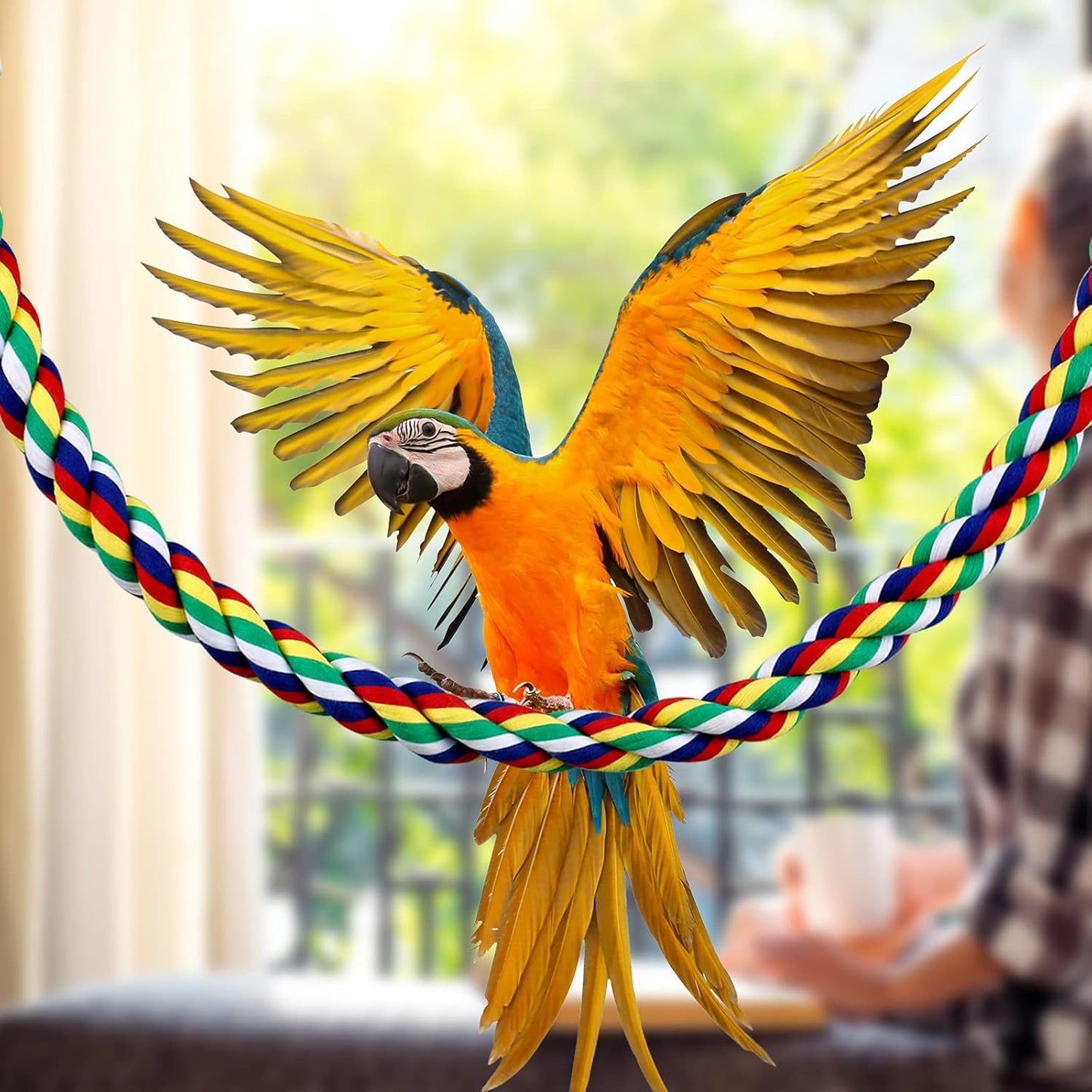 Weewooday 2 Pcs Bird Rope Perches Climbing Rope Bird Cage Accessories for Parrots, Parakeets, Cockatiels, Conures(21.6 Inch)