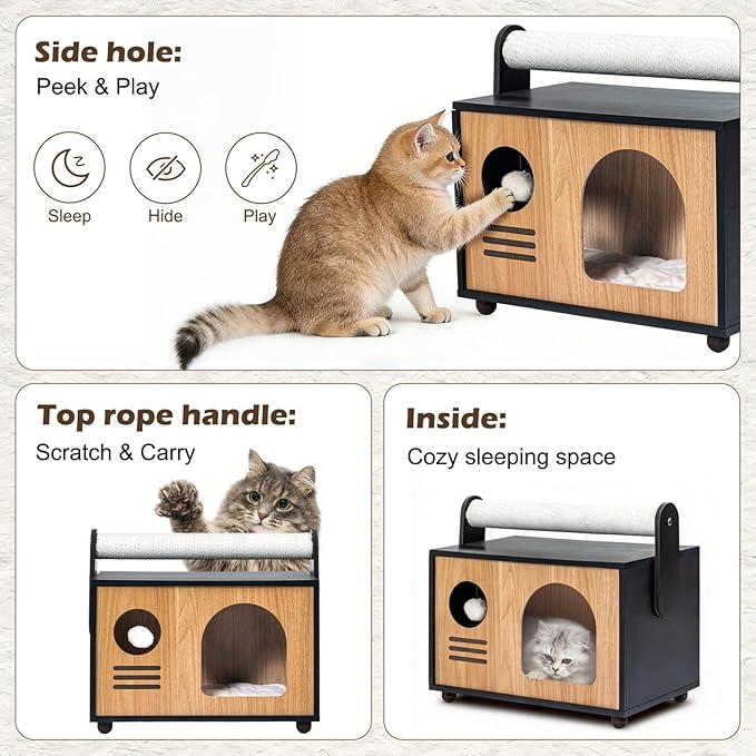 Modern Luxury Cat House & Condo – Indoor Wooden Cat Furniture with XL Lounge, Hammock, Scratching Posts & Climbing Platforms