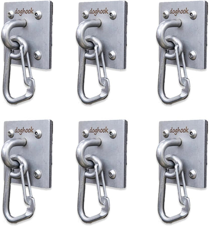 Canine Hitch- Secure Dog Leash Parking Wall Large Hook with Clip 6 Pack - Tie Out Stainless Steel & ABS Mounting Plate for Strength - Practical Lead Management for Home & Business