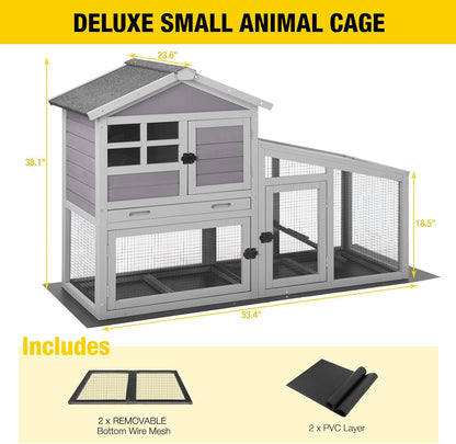 Aivituvin Rabbit Hutch Outdoor Chickecn Coop Indoor Bunny Cage with Pull Out Tray,Upgrade Version,Removable Bottom Wire Mesh 53.4" L x 23.6" W x 38.1" H