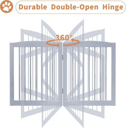 Freestanding Pet Gate - Foldable Wooden Dog Gate for House, Indoor, 80 Inch Wide, 4 Panels 24", Grey