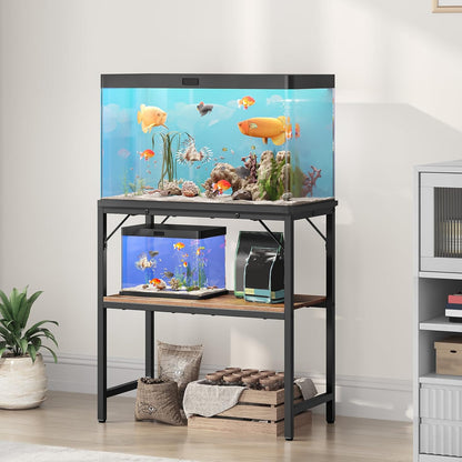 20 Gallon Fish Tank Stand, Aquarium Stand with 2-Tier Storage Shelves, Heavy Duty Breeder Turtle Terrarium Stand Rack for Home Office, 24.0" L x 11.8" W x 24.4" H, Rustic Brown FTHR2001