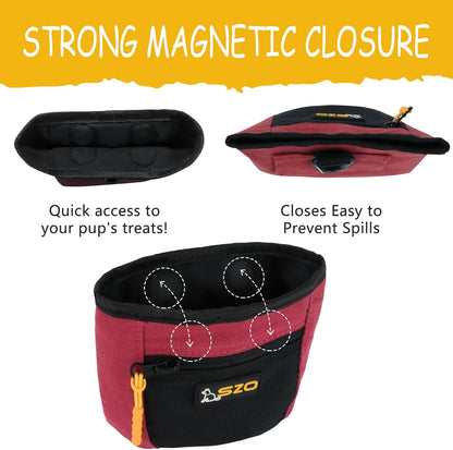 SZO Dog Treat Pouch with Pet Training Clicker, Dog Training Treat Pouch with Waist Belt Clip, Magnetic Closure, Hands-Free Training - Black&Red