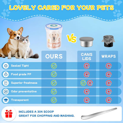 REFLYING Canned Cat Food Storage Lids,Reusable Airtight Can Cover Pet Food Sealer, Keeps Cat Food Storage Can Fresh, Cat Food Container Eliminates Odor, Easy To Use With SUS 304 Spoon