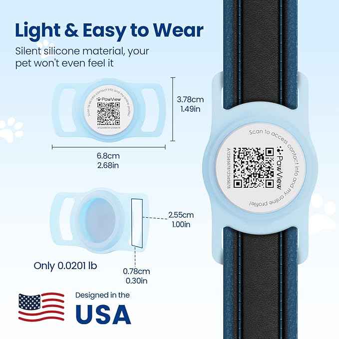 for Airtag Dog Collar Holder with QR ID Tag, Glow in the Dark, Fluorescent Waterproof Silicone for Airtag Case for Dog Collars, Scan for Instant Alert, Emergency Contact, Pet Profile (Blue)