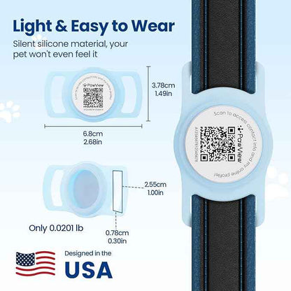 for Airtag Dog Collar Holder with QR ID Tag, Glow in the Dark, Fluorescent Waterproof Silicone for Airtag Case for Dog Collars, Scan for Instant Alert, Emergency Contact, Pet Profile (Blue)