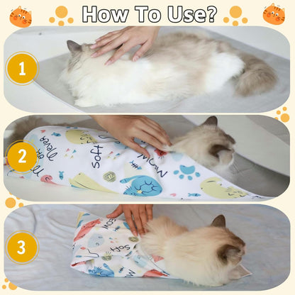 27.6" Cat Wrap for Grooming-Premium Cat Grooming Wrap Cat Restraint for Nail Clipping, Self-Adherent Soft Cat Blanket to Wrap Cat Anti-Scratch Anti-Escape Grooming Bag (White, XL(Within 17lbs))-
