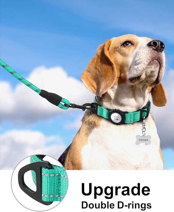 TagME Airtag Dog Collar,Waterproof Reflective Pet Collar with Airtag Holder,Soft Padded and Double D-Rings for Medium Dogs,Turquoise