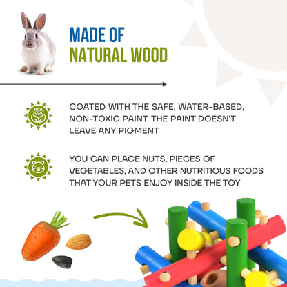 Wooden Chewing Toy for Small Animals, Natural Wood for Rabbit, Guinea Pig, Bunny, Chinchilla (Colored)