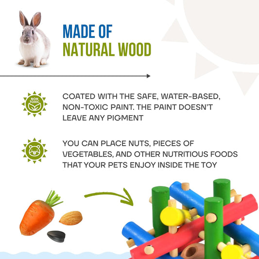 Wooden Chewing Toy for Small Animals, Natural Wood for Rabbit, Guinea Pig, Bunny, Chinchilla (Colored)
