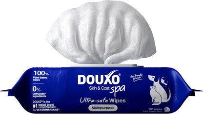 DOUXO® Skin & Coat SPA - Ultra-Safe Multipurpose Wipes for Dogs and Cats, 100 Wipes, Gently Removes Tear and Saliva Stains, Leaves the Coat and Skin Refreshed and Smelling Great, Skin-Friendly Formula