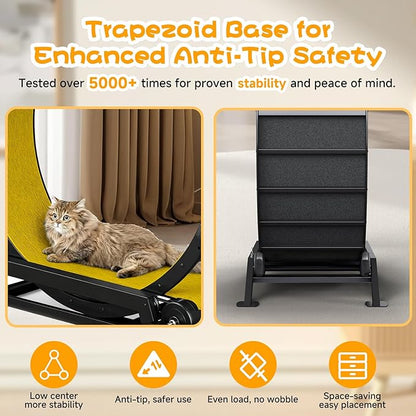 GTPLAYER Cat Wheels, Large Cat Exercise Wheel for Indoor Cats, 40"Diameter cat treadmill Detachable Carpet & Teaser, stickers, Ultra-quiet scroll wheel With latch, Suitable for Most Cats Metal, Yellow