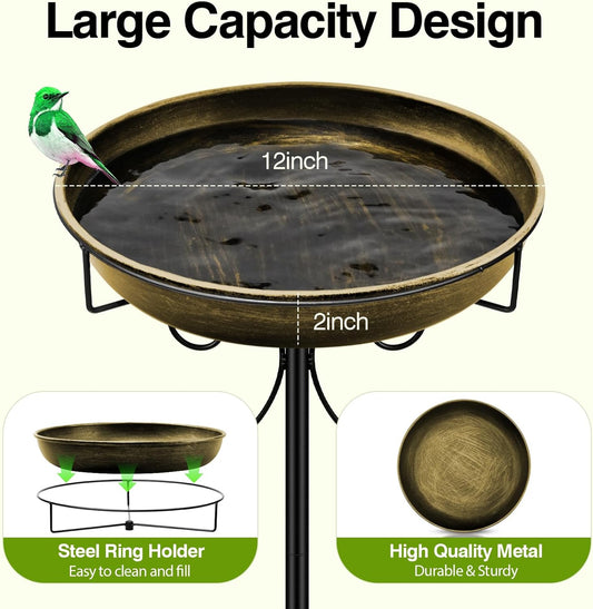Daoeny 35In Metal Bird Bath for Outside, Vintage Bird Bath Bowl, Detachable Birdbath & Birdfeeder with 5 Prongs Base Stake, Bird Baths for Outdoors Garden Yard Lawn Decor (Antique Golden)