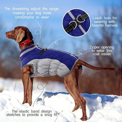 FUAMEY Dog Coat for Large Dogs,Waterproof Dog Winter Jacket with Harness Built in Puppy Cold Weather Coats Reflective Pet Vest with Zipper Warm Fleece Dogs Snowsuit Windproof Blue XXXL