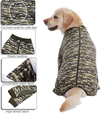 Yeapeeto Dog Onesie Surgery Recovery Suit for Large Medium Bodysuit Dogs Pajamas PJS Full Body for Shedding, Prevent Licking, Wound Protection, Cone Alternative (2XL, Camo)
