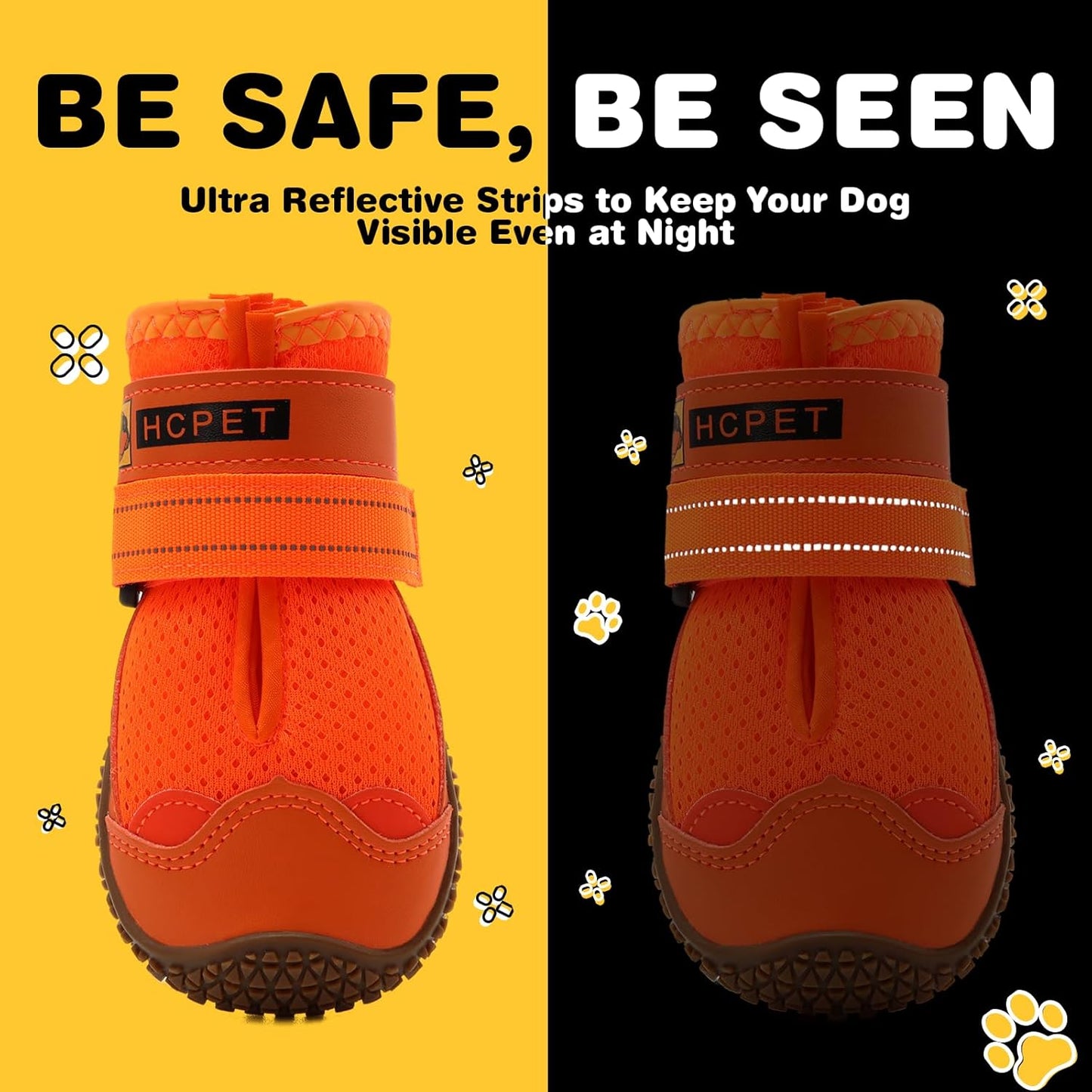 Hcpet Dog Shoes for Large Dogs, Breathable Dog Booties for Small Medium Dogs, Anti-Slip Dog Boots & Paw Protectors for Hot Pavement Winter Snow Hiking with Reflective Straps Orange Size 6