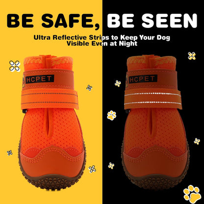 Hcpet Dog Shoes for Large Dogs, Breathable Dog Booties for Small Medium Dogs, Anti-Slip Dog Boots & Paw Protectors for Hot Pavement Winter Snow Hiking with Reflective Straps Orange Size 2