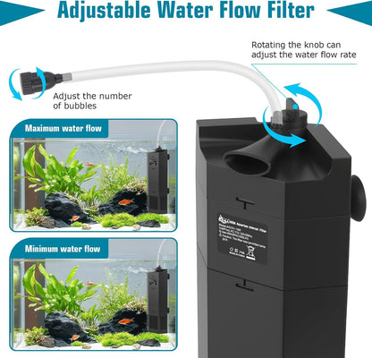 AQQA Aquarium Filter for 80-150Gal Fish Tank Submersible Internal Filters Multifunctional for Filtration, Circulation and Oxygenation Ultra Quiet for Freshwater & Saltwater Crystal Clear (15W,400GPH)