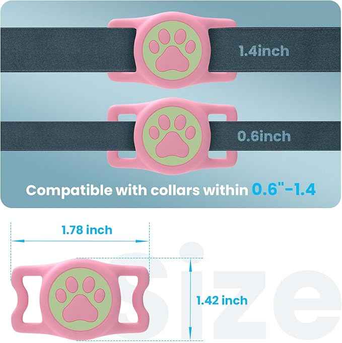 Waterproof Airtag Holder for Dog Collar,Stretchy Silicone | Full Body Covered | AirTag Holder Glow in The Dark,(Pink-Luminous)