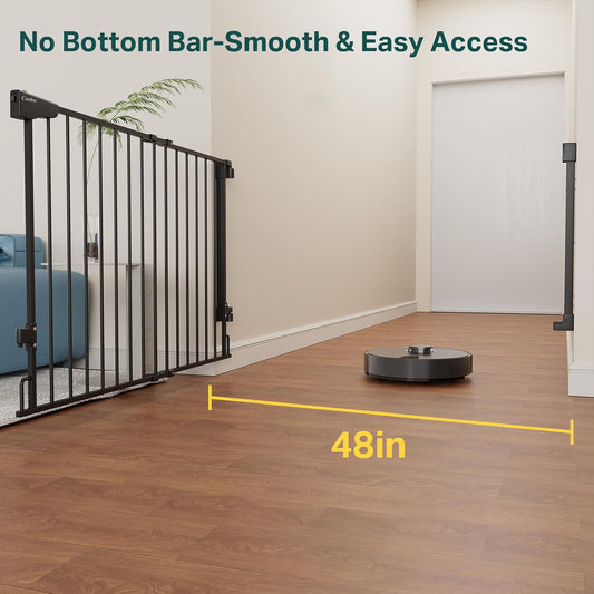 Cumbor 31.6-48" No Bottom Bar Baby Gate for Stairs, 2-in-1 Auto Close Dog Gate Indoor, Hardware Mounted Pet Gate for Doorways with Large Walk Thru Door, Child-Proof Safety Gate for Kids (Black)