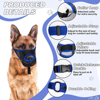 Dog Muzzle, Soft Air Mesh Muzzle for Small Medium Large Dogs Anti Biting Barking Chewing Scavenging, Breathable Adjustable Loop Pets Muzzle with Front Opening Design Allows Panting Drinking (Blue,XL)