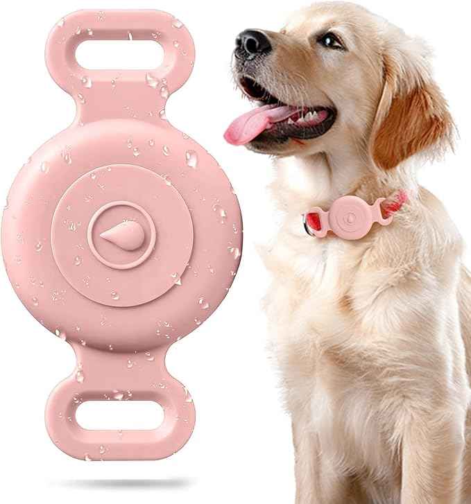 Dog Safety Pendant, Collar Holder for AirTag 2nd & 1st Gen, Pet Tracker Accessory for Dog GPS Tracking, Durable Silicone, Waterproof & Shock-Resistant, Anti-Scratch Anti-Loss, Pink