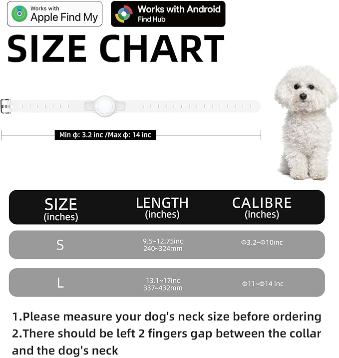 Silicone Dog Tracker Collar, Waterproof Bluetooth Pet Finder Works with Apple Find My & Google, Adjustable Collar for Small Dogs, Puppies & Cats, Fits 3.2”-14” Neck