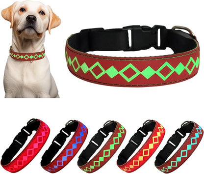 LED Dog Collar with AirTag Holder and Custom ID Tag, 15 Light Modes, Waterproof, Multiple Colors (RED, L(15.7-19.7"))