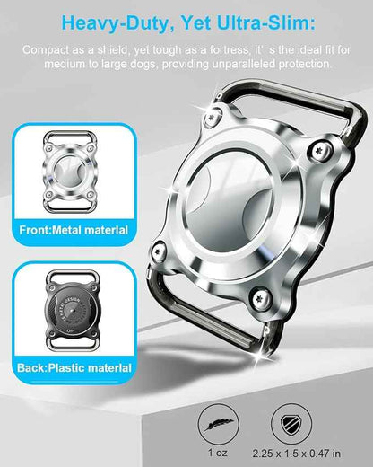 Airtag Dog Collar Holder | Metal Airtag Holder for Dog Collar - Airtag Dog Holder Waterproof with Metal Cover, Removable Loop, Chew Proof, Compact Size (1 Pack Silver, L (Width3cm/ Thick4.5mm))