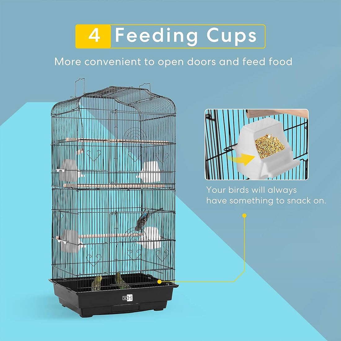 VIVOHOME 64 Inch Bird Cage with Play Top and Rolling Stand for Parrots Conures Lovebird Cockatiel Parakeets Black