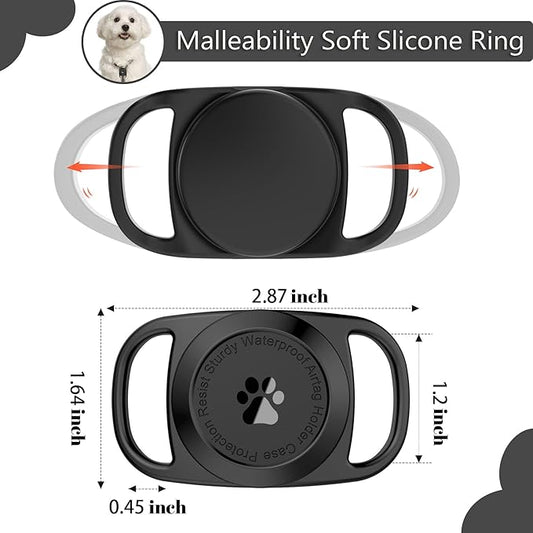 Airtag Dog Collar Holder, [1 Pack] Waterproof Protective Case for Apple AirTag, Durable & Lightweight with Full-Body Protection, Soft Silicone, Black