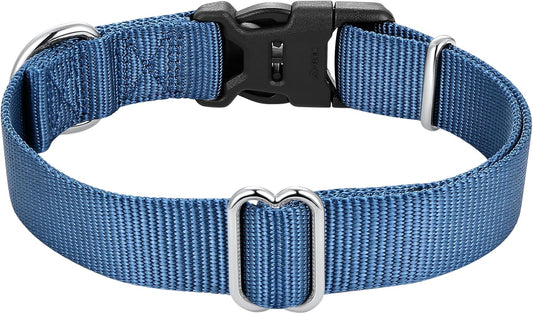 Mikivery Nylon Dog Collar with Quick Release Buckle Soft Adjustable Sturdy for Small Medium Large Dogs Haze Blue,L