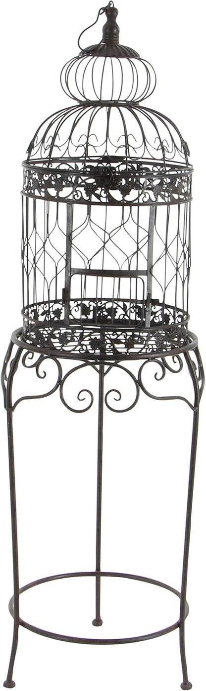 Deco 79 Vintage Metal Free-Standing Birdcage, 14" x 14" x 47", Black