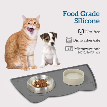 OHMO - Cat Food Mat, Silicone Pet Feeding Mat for Floor Non-Skid Waterproof Dog Water Bowl Tray, Easy to Clean Pet Placemat