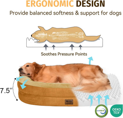 Orthopedic Waterproof Large Dog Bed: Memory Foam Washable Dog Bed with Bolsters - XXL Orthopedic Removable Cover for Medium Large Sized Pet - Non-Slip Bottom - Orange
