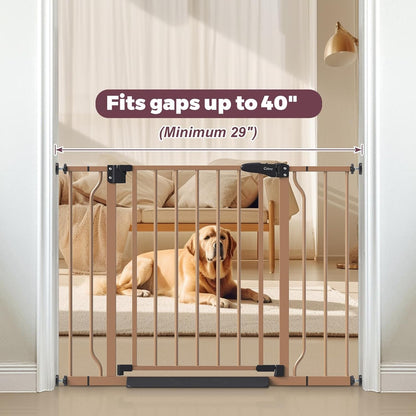 29"-40" Baby Gate for Stairs, Auto Close Stroller Friendly Dog Gate Indoor for Doorways, Pressure Mounted Baby Gate, Easy Walk Through Gate for Children & Pets, Brown