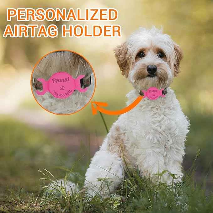 Personalized Waterproof Holder for Airtag Dog Collar Custom Name Phone Number Address Soft Full-Body Protective Silicone Air tag Cover for Pets Cats Anti-Lost Secure Lock for GPS Tracking, 18 Colors