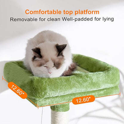 Heybly Cat Tree with Toy, Cat Tower Condo for Indoor Cats, Cat House with Padded Plush Perch, Cozy Hammock and Sisal Scratching Posts, Green HCT004GR
